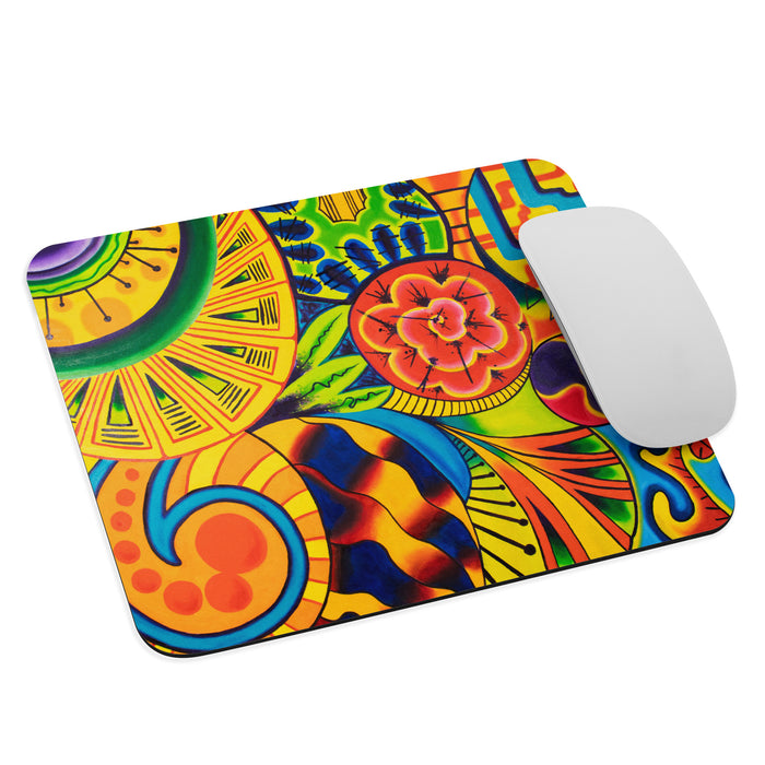 mouse pad featuring vibrant psychedelic, multicolored artwork