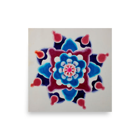 a watercolor painting mandala made of circles in magentas and blues