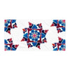 a beach towel with a watercolor painting mandala made of circles in magentas and blues