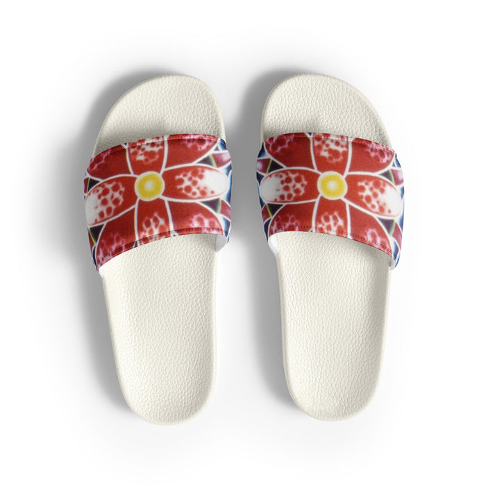 womens sandals with multicolored abstract floral art 