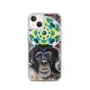 plastic phone case with face of chimp with a psychedelic background