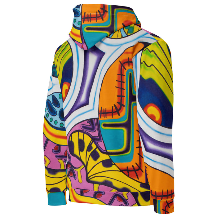 hoodie with multicolored all over psychedelic art print