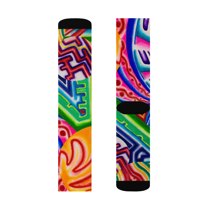 crew socks with psychedelic abstract art 