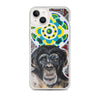 plastic phone case with face of chimp with a psychedelic background