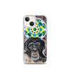 plastic phone case with face of chimp with a psychedelic background