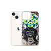 plastic phone case with face of chimp with a psychedelic background