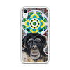 plastic phone case with face of chimp with a psychedelic background