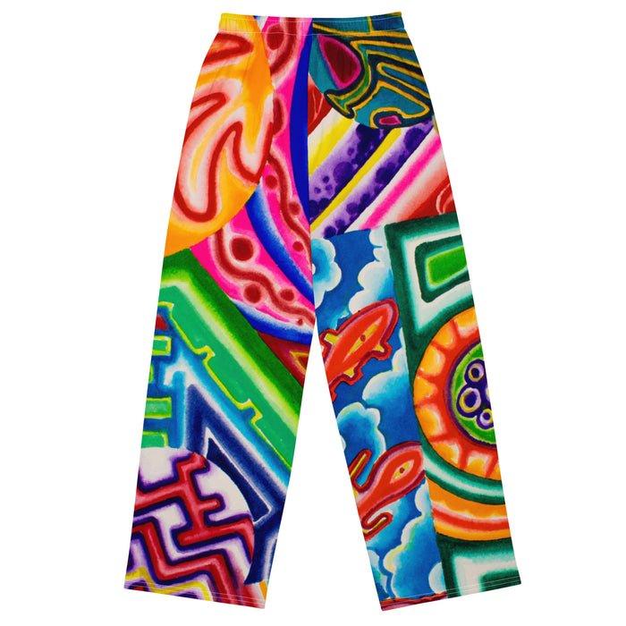 soft track pants with all over geometric abstract, psychedelic colorful designs.