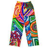 soft track pants with all over geometric abstract, psychedelic colorful designs.