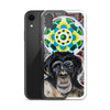 plastic phone case with face of chimp with a psychedelic background