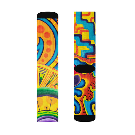 all over print crew socks with an abstract multicolor print