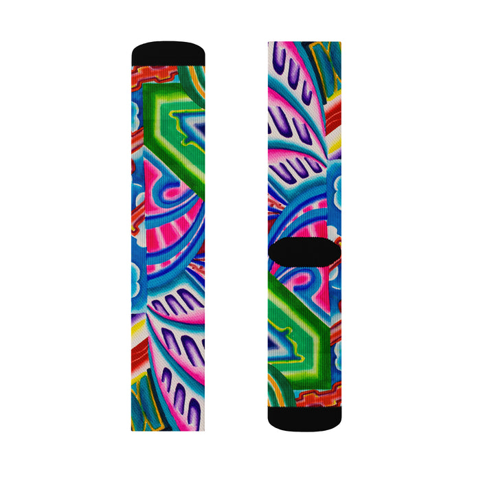crew socks with psychedelic abstract art 