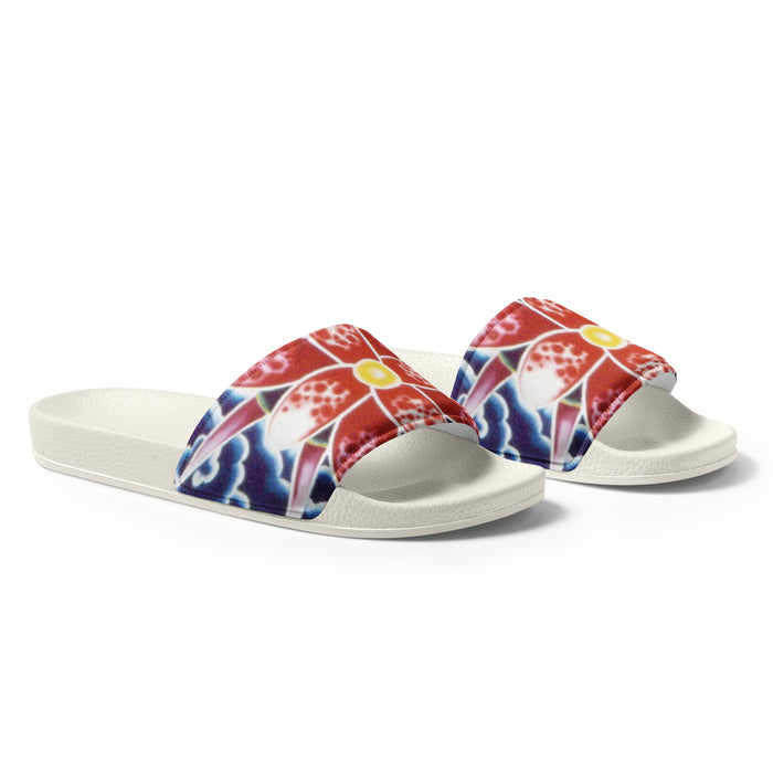 womens sandals with multicolored abstract floral art 