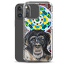 plastic phone case with face of chimp with a psychedelic background