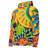 original multi colored psychedelic all over print hoodie in a painterly style