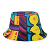 multicolored reversible bucket hat with abstract psychedelic artwork