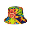 multicolored reversible bucket hat with abstract psychedelic artwork