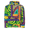 abstract art hoodie with a multicolor all over psychedelic print in geometric shapes