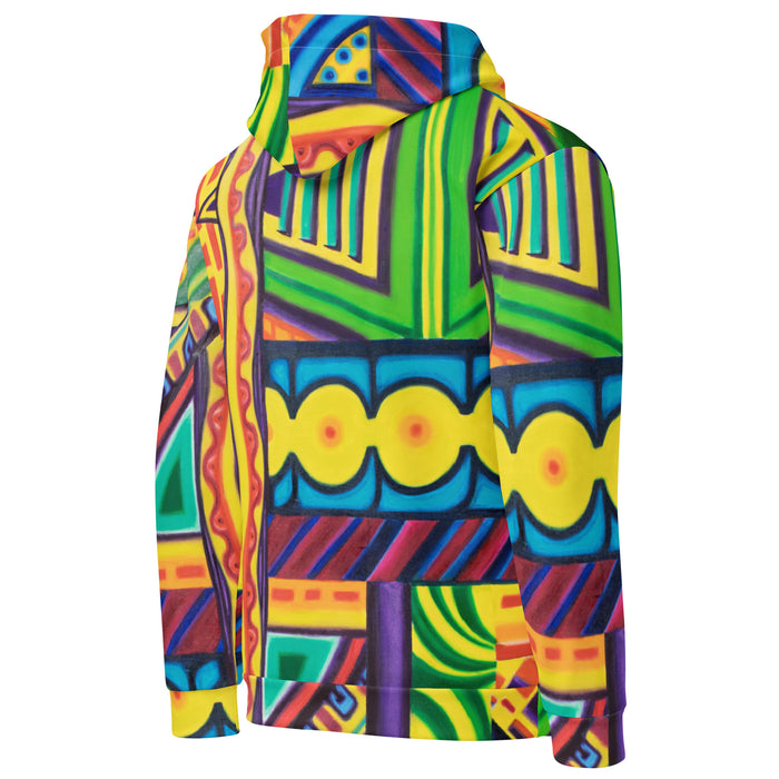 original multi colored psychedelic all over print hoodie in a painterly style