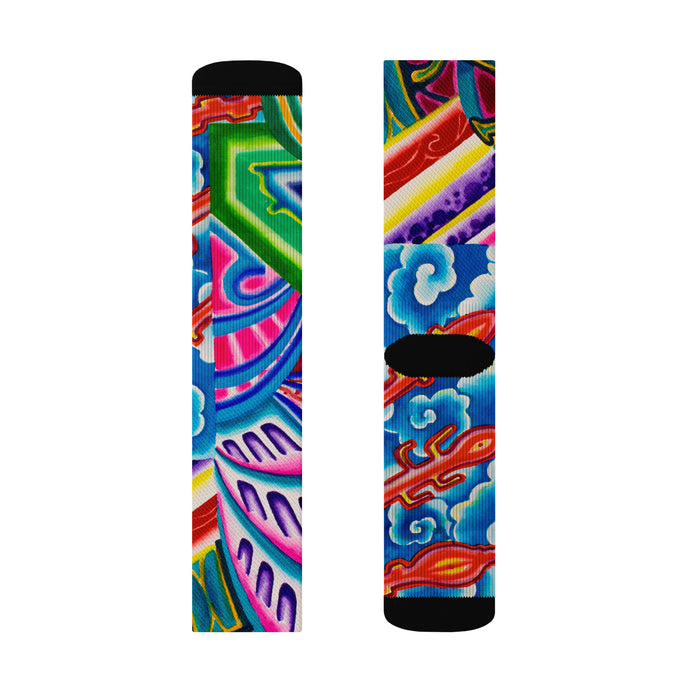 crew socks with psychedelic abstract art 