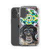 plastic phone case with face of chimp with a psychedelic background