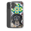 plastic phone case with face of chimp with a psychedelic background