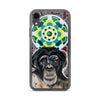 plastic phone case with face of chimp with a psychedelic background