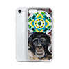 plastic phone case with face of chimp with a psychedelic background