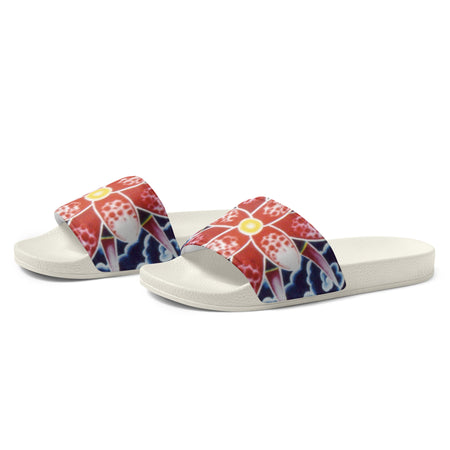 womens sandals with multicolored abstract floral art 