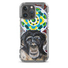 plastic phone case with face of chimp with a psychedelic background
